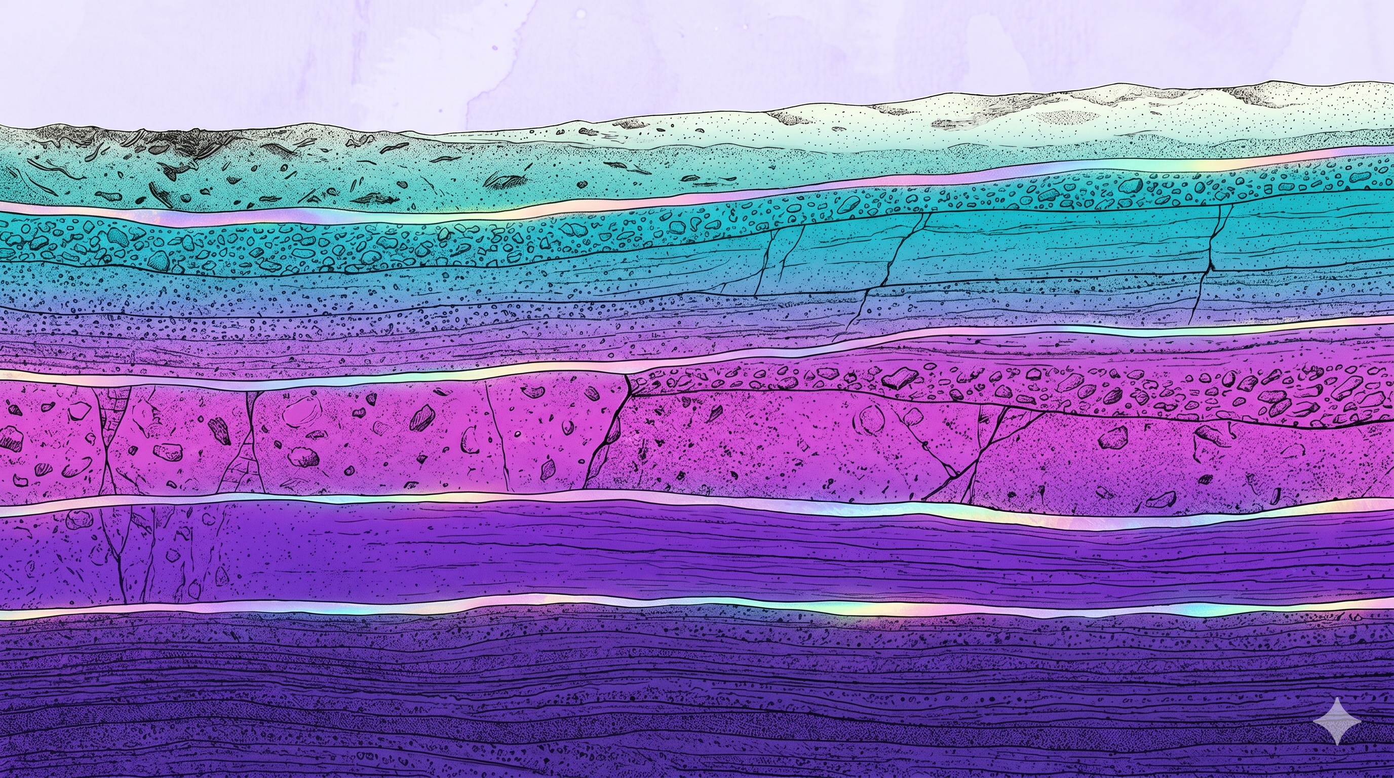 Geological strata cross-section — encrypted data layers flowing through Blind Insight